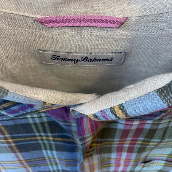 TOMMY BAHAMA Men's Size L 100% Linen Plaid Long Sleeve Shirt Perfect for Easter - Picture 3 of 4